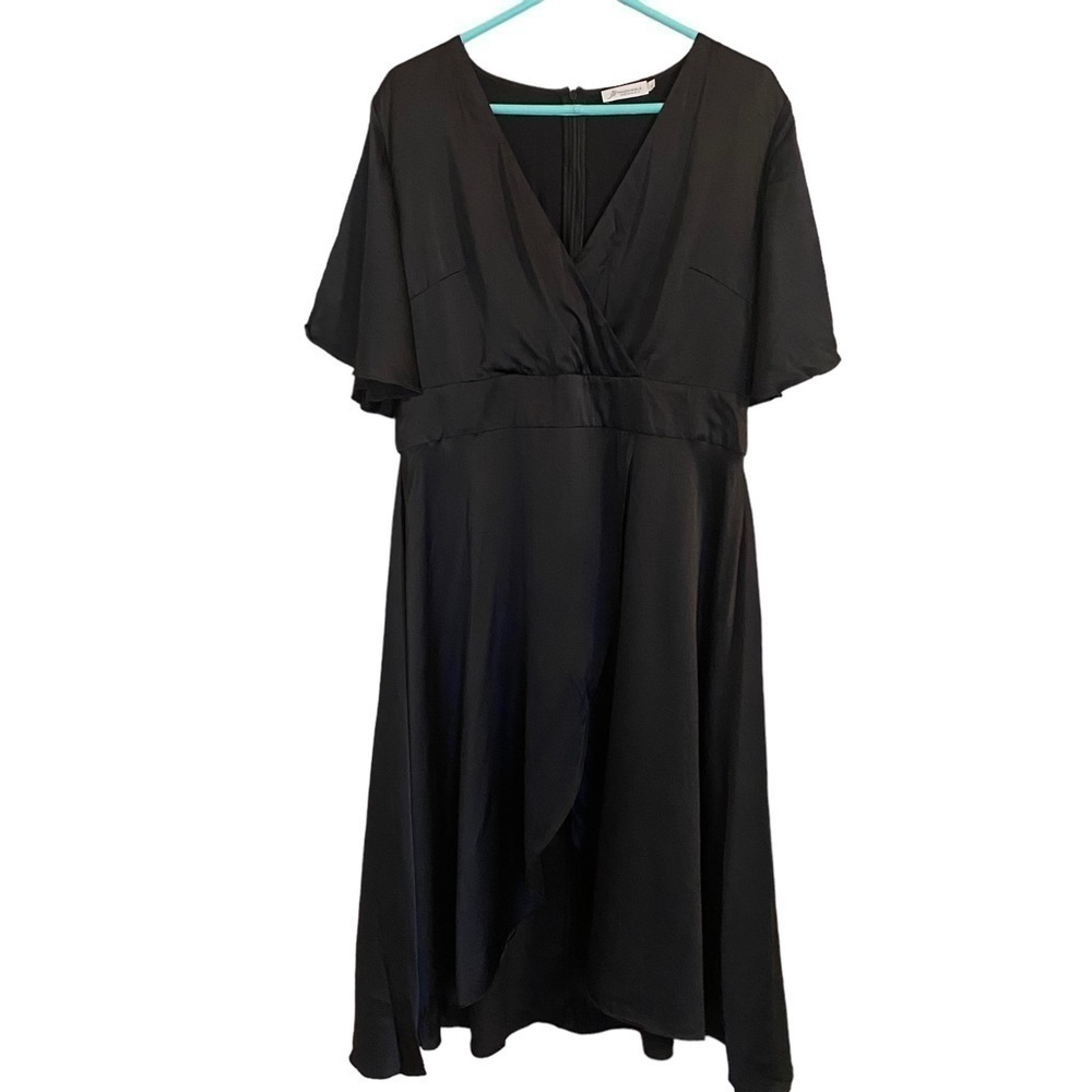 FREEDOMSILK 100% pure silk ruffle wrap black dress size large